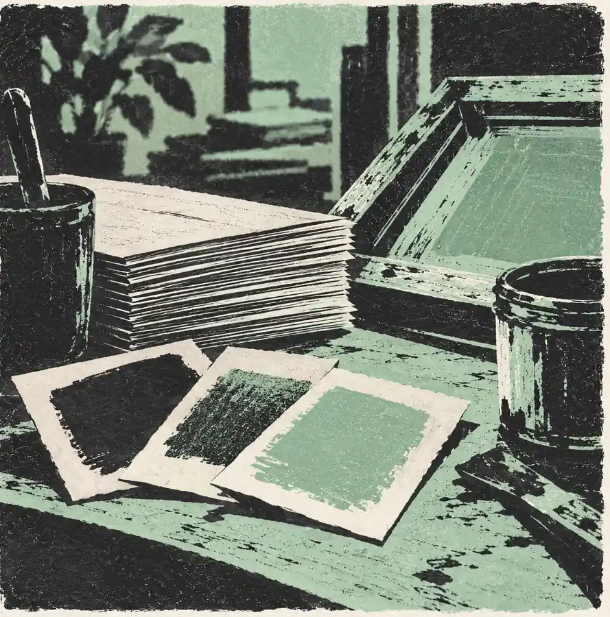 Illustration of print businesses equipment and workspace