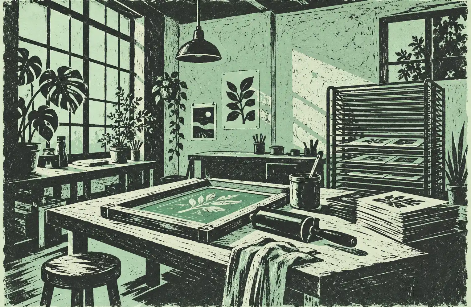 Illustration of print businesses and their working space
