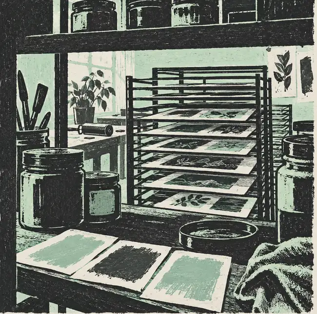 Illustration of print businesses equipment and workspace